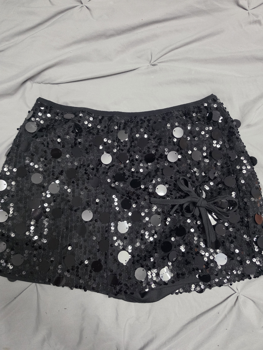 Black Sequin Mini Skirt with Side Tie